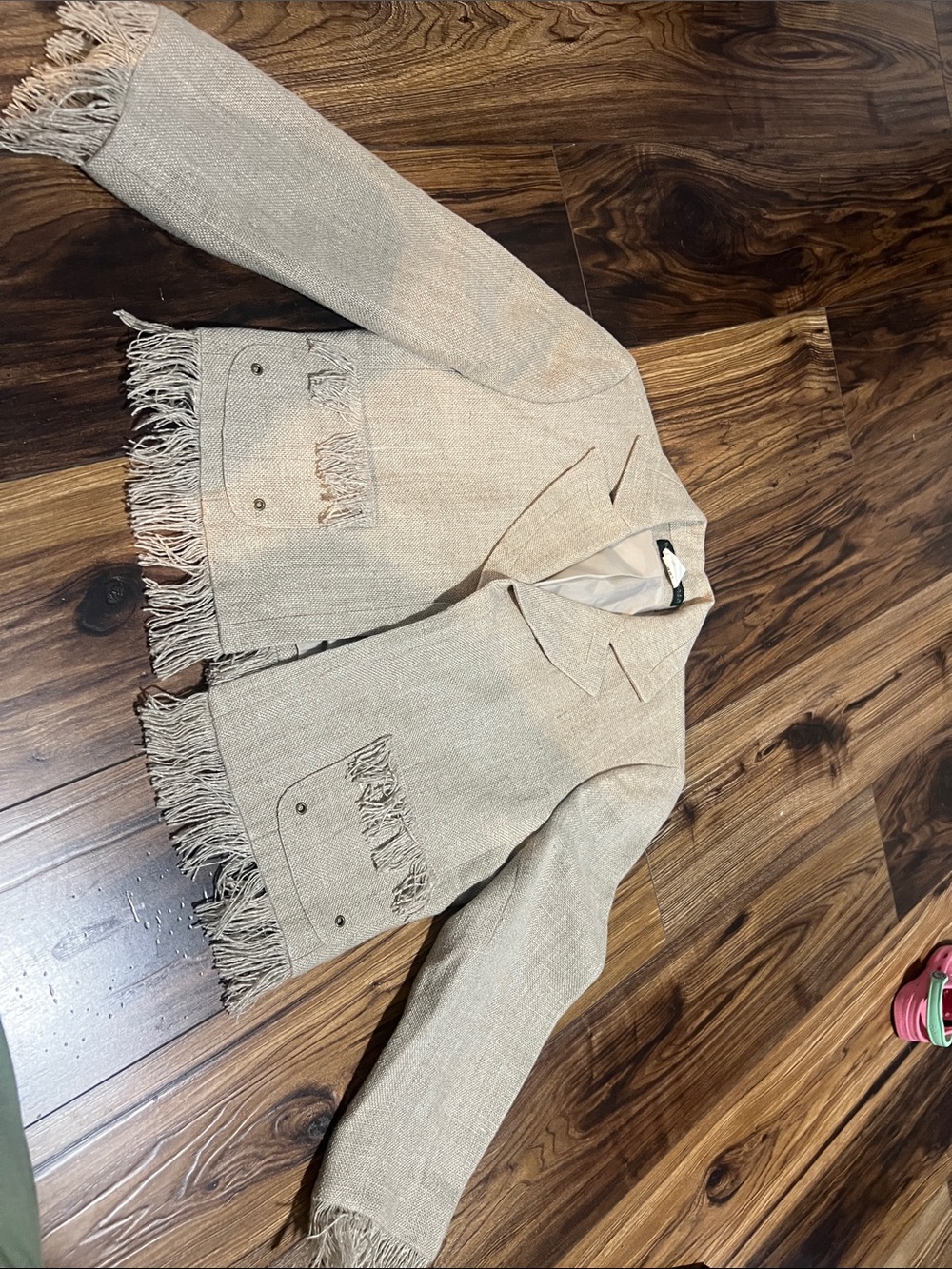 Harve Benard Beige Fringed Open Blazer